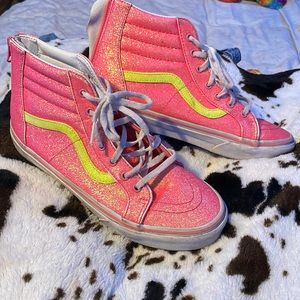 pink and yellow sparkly vans. zip up in the back. never worn